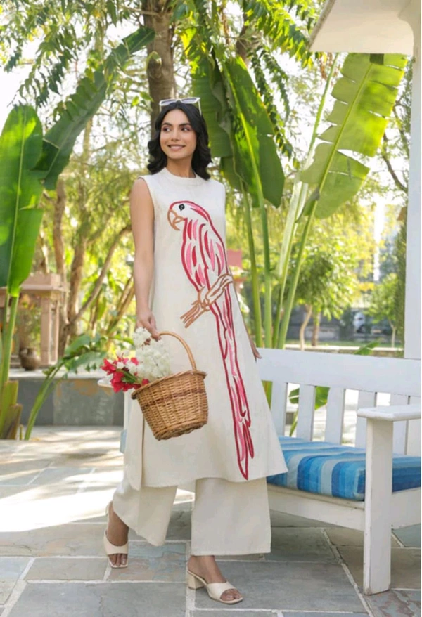 KD18  5752 New Embroidery Tota Cotton Flex Kurta Pant Set  - Red, XL-42