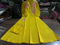 LCW 5753 New Heavy Pure fine Cotton Embroidery Work Kurti with Pant with *Pocket - Yellow, 2XL-44