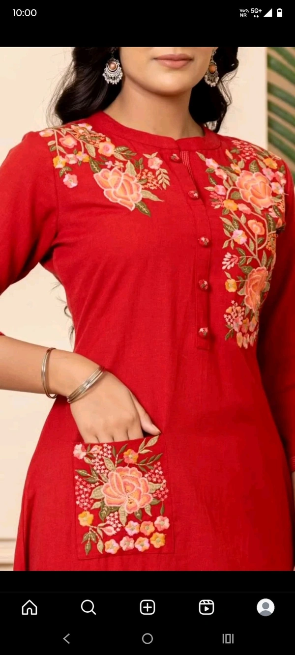 LCW 5753 New Heavy Pure fine Cotton Embroidery Work Kurti with Pant with *Pocket - Red, 2XL-44