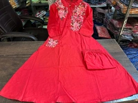 LCW 5753 New Heavy Pure fine Cotton Embroidery Work Kurti with Pant with *Pocket - Red, 2XL-44