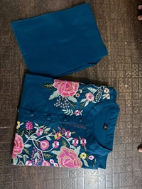 LCW 5753 New Heavy Pure fine Cotton Embroidery Work Kurti with Pant with *Pocket - Blue, 2XL-44