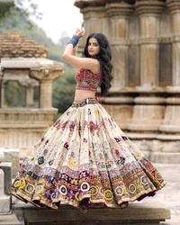 DSS 5756 Nee Beautiful digital print & *REAL MIRROR WORK Muslim Cotton & gota zari lace border Lehnga - 2XL-44
