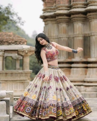 DSS 5756 Nee Beautiful digital print & *REAL MIRROR WORK Muslim Cotton & gota zari lace border Lehnga - 2XL-44