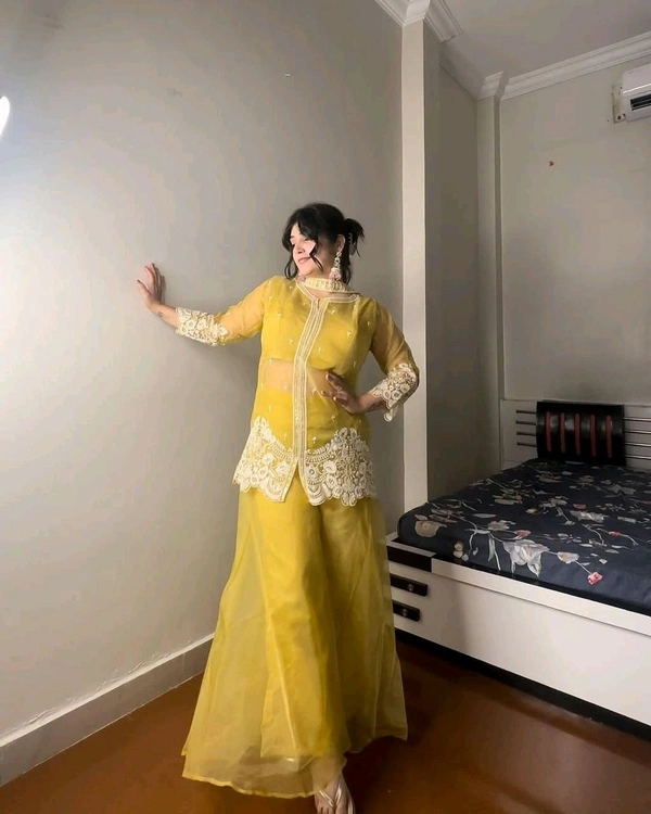 DSS 5757 New soft Organza With Sequnce Embroidery Work Plazzo Set  - Yellow, 2XL-44