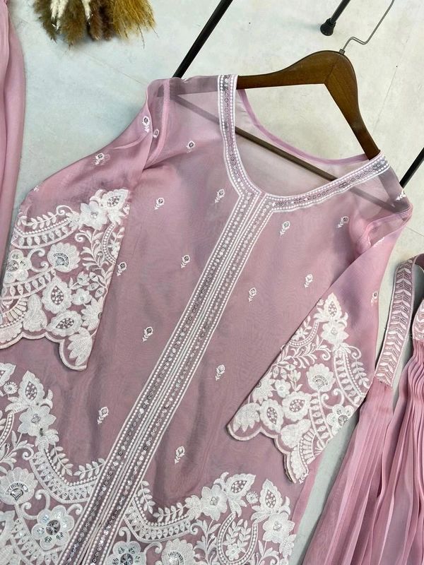 DSS 5757 New soft Organza With Sequnce Embroidery Work Plazzo Set  - Blush Pink, XL-42