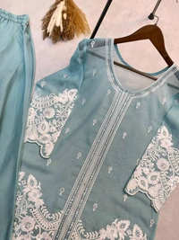 DSS 5757 New soft Organza With Sequnce Embroidery Work Plazzo Set  - Moody Blue, XL-42