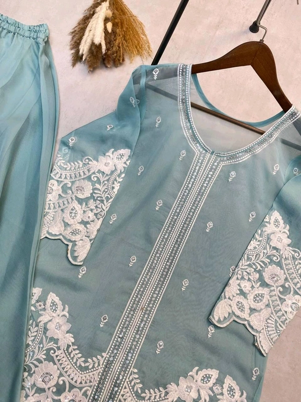 DSS 5757 New soft Organza With Sequnce Embroidery Work Plazzo Set  - Moody Blue, XL-42