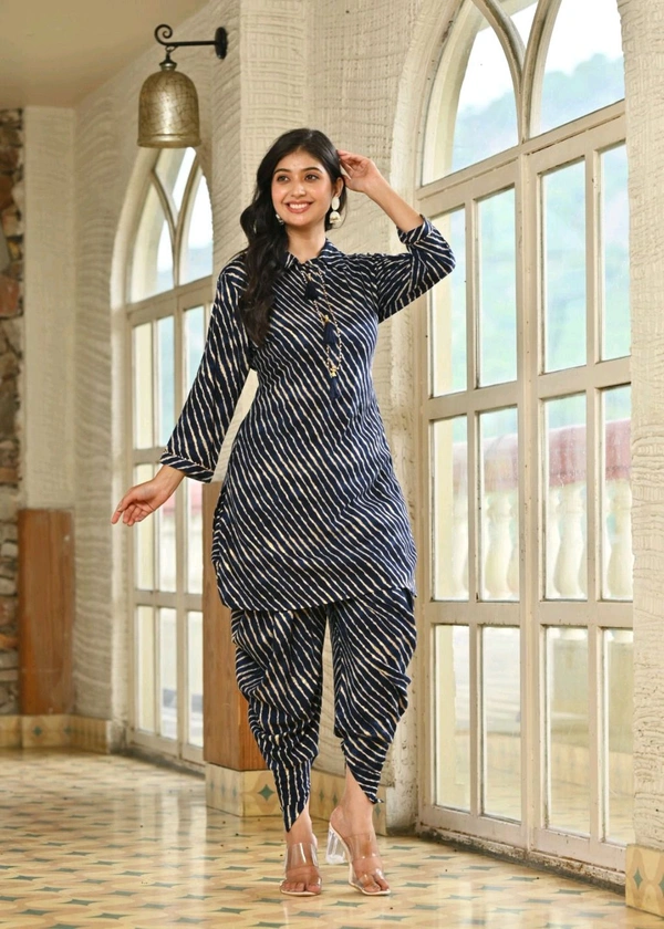 LCW 5759 *New Foil Muslin  Lahariya dhoti set Dori Work  - Black, 3XL-46