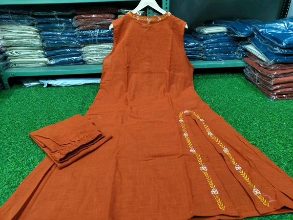 LCW 5760 New Beautiful Cotton Slub Kurti Plazzo Set With Side Pocket   - chiku color, L-40