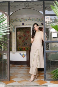 LCW 5760 New Beautiful Cotton Slub Kurti Plazzo Set With Side Pocket   - Rust color, M-38