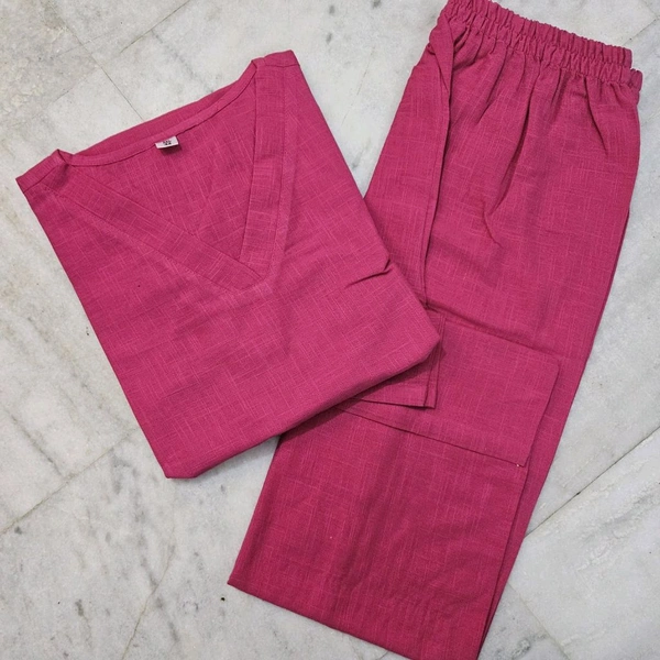 LCW 5761 *New Very Classy Look Cotton Slub Kurti Pant Set  - pink, M-38
