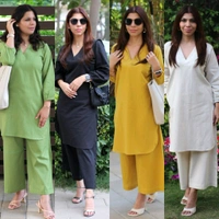 LCW 5761 *New Very Classy Look Cotton Slub Kurti Pant Set  - dark green, XL-42