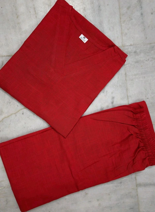 LCW 5761 *New Very Classy Look Cotton Slub Kurti Pant Set  - Red, 3XL-46