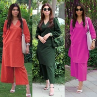 LCW 5761 *New Very Classy Look Cotton Slub Kurti Pant Set  - Red, 4XL-48