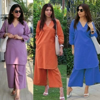 LCW 5761 *New Very Classy Look Cotton Slub Kurti Pant Set  - Red, 4XL-48