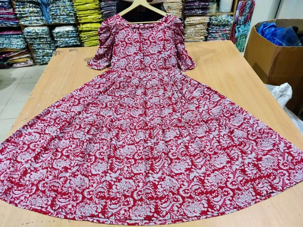 LCW 5763 nee look  stylish and walk in comfort  - middi Gown with  puff sleeves* - Red, L-40