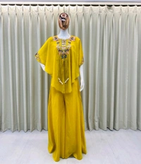 DSS 5764 *NEW TRENDY THREE PIECE INDO WESTERN WITH SEQUENCE EMBROIDERED WORK AIR TEX CHINON PLAZZO  SET  - Yellow, 2XL-44