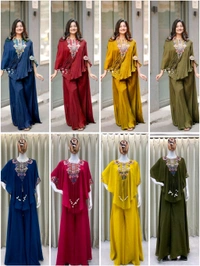 DSS 5764 *NEW TRENDY THREE PIECE INDO WESTERN WITH SEQUENCE EMBROIDERED WORK AIR TEX CHINON PLAZZO  SET  - Blue, 2XL-44