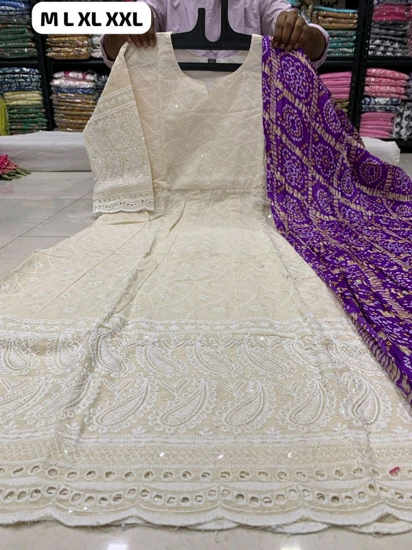DSS 5765 NEW BEAUTIFUL COTTON  ANARKALI CHIKAN SEQVENS  GOWN WITH DUPATTA - Purple, L-40