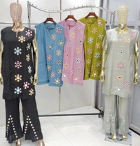 KD18  5769 *COTTON VATIGAN FABRIC MULTI HAND WORK  CORD SET - Blush Pink, 2XL-44