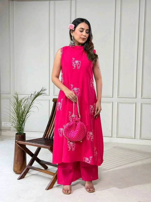 DSS 5770 New launched Aline plazo set Heavy vetican With camel thread work  - Rose pink, XL-42