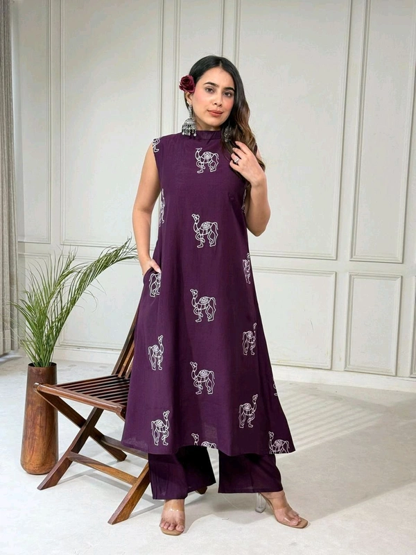 DSS 5770 New launched Aline plazo set Heavy vetican With camel thread work  - Purple, M-38