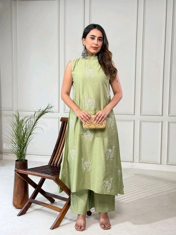 DSS 5770 New launched Aline plazo set Heavy vetican With camel thread work  - Pastel Green, XL-42