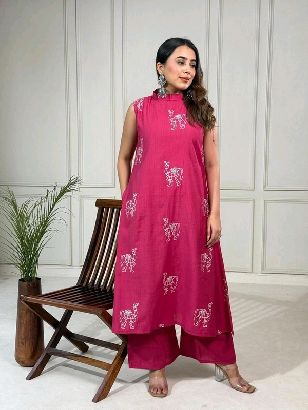 DSS 5770 New launched Aline plazo set Heavy vetican With camel thread work  - pink, L-40