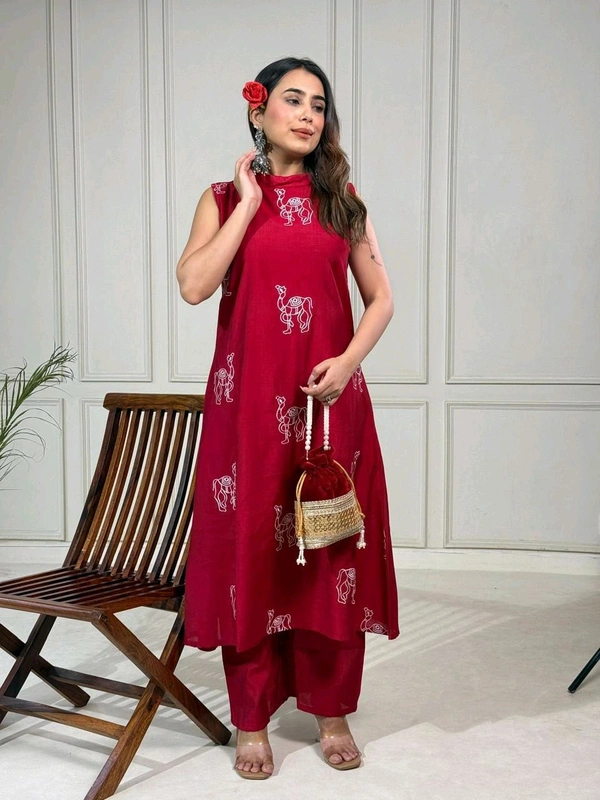 DSS 5770 New launched Aline plazo set Heavy vetican With camel thread work  - Red, M-38