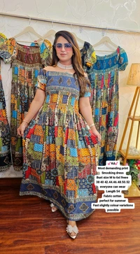 KD18  5771 Most demanding print Cotton 
Smocking dress  can wear  - Blue, 5XL-50