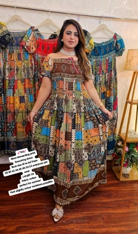 KD18  5771 Most demanding print Cotton 
Smocking dress  can wear  - Brown, 3XL-46