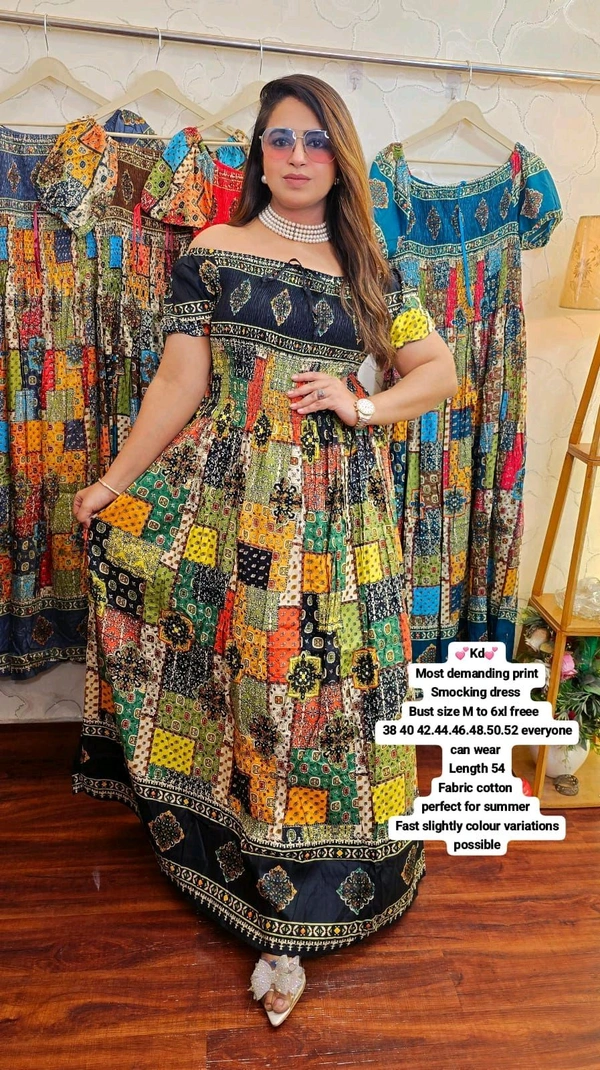 KD18  5771 Most demanding print Cotton 
Smocking dress  can wear  - Black, 5XL-50