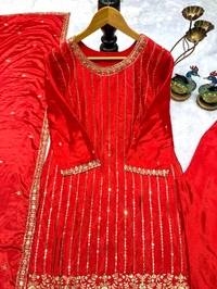 DSS 5773  NEW ĐĚSIGNER PARTY WEAR CHINON SILK TOP AND PANT PLAZZO. FANCY DUPPATA EMBROIDERY WORK - L-40