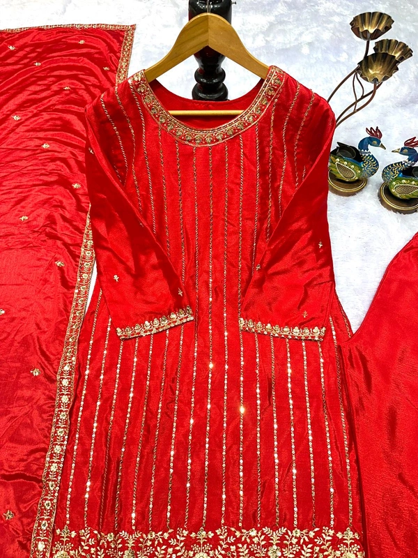 DSS 5773  NEW ĐĚSIGNER PARTY WEAR CHINON SILK TOP AND PANT PLAZZO. FANCY DUPPATA EMBROIDERY WORK - L-40