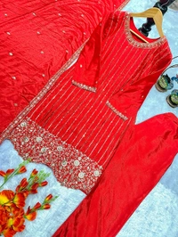 DSS 5773  NEW ĐĚSIGNER PARTY WEAR CHINON SILK TOP AND PANT PLAZZO. FANCY DUPPATA EMBROIDERY WORK - L-40