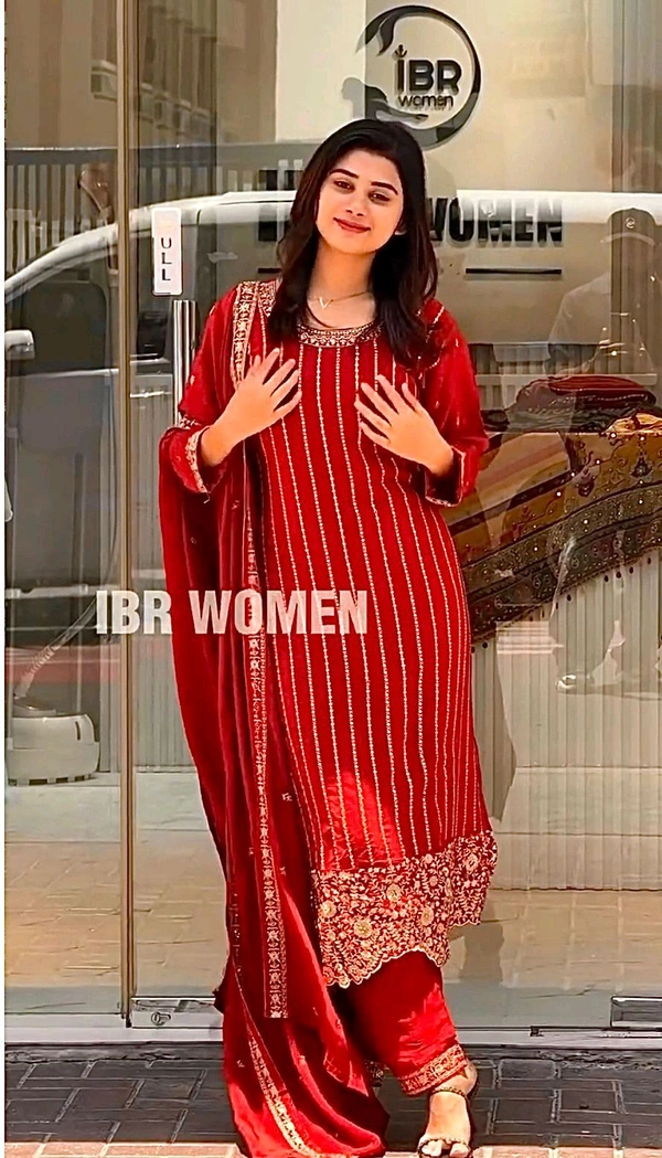DSS 5773  NEW ĐĚSIGNER PARTY WEAR CHINON SILK TOP AND PANT PLAZZO. FANCY DUPPATA EMBROIDERY WORK - XL-42