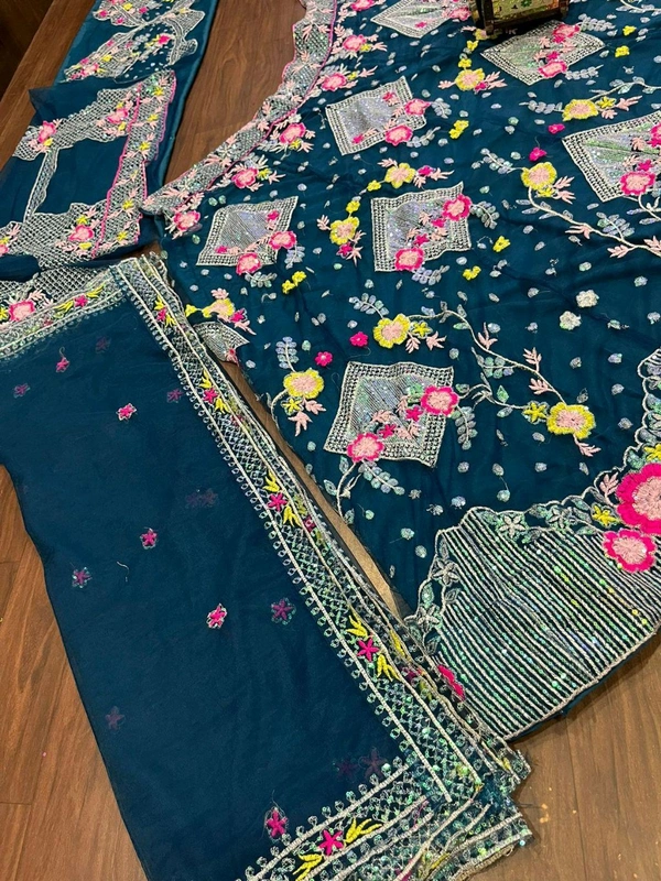 DSS 5774 *Own Modelling 4 Meter Flared Lehenga Butterfly Net embroidered Sequins work with Cancan & Canvas Patta - 2XL-44