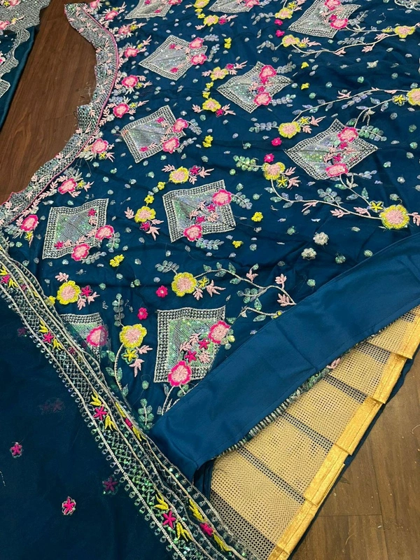 DSS 5774 *Own Modelling 4 Meter Flared Lehenga Butterfly Net embroidered Sequins work with Cancan & Canvas Patta - 2XL-44