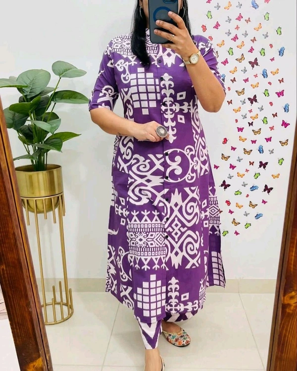 DSS 5775 New Designer Heavy Reyon Cotton Co-Ords Set With Digital Aline kurti pattern  - Purple, L-40