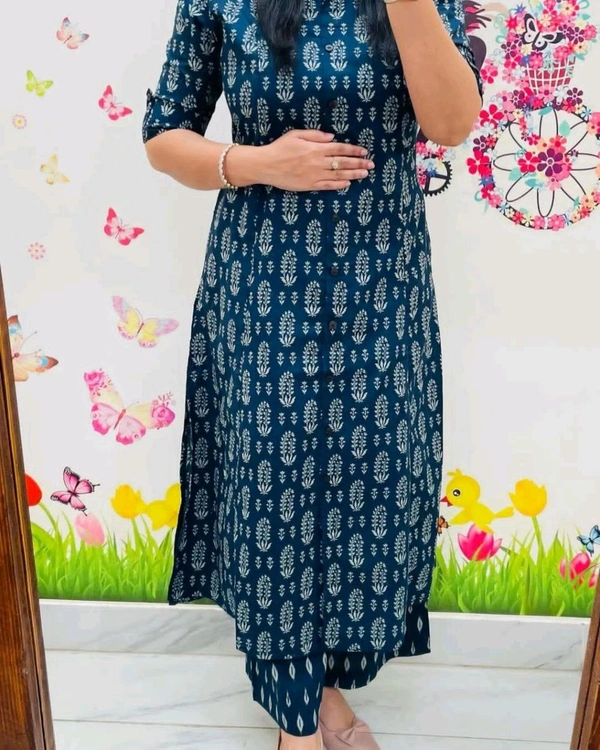 DSS 5775 New Designer Heavy Reyon Cotton Co-Ords Set With Digital Aline kurti pattern  - Blue, XL-42