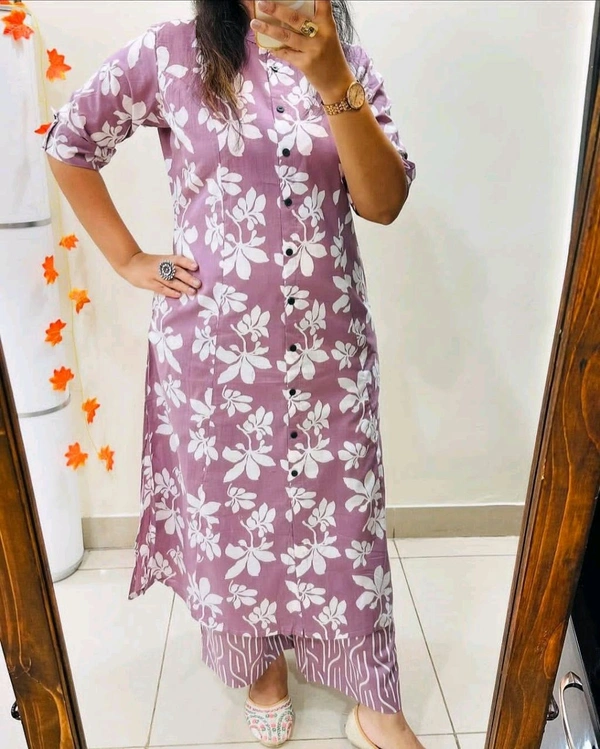 DSS 5775 New Designer Heavy Reyon Cotton Co-Ords Set With Digital Aline kurti pattern  - Pink Lace, M-38