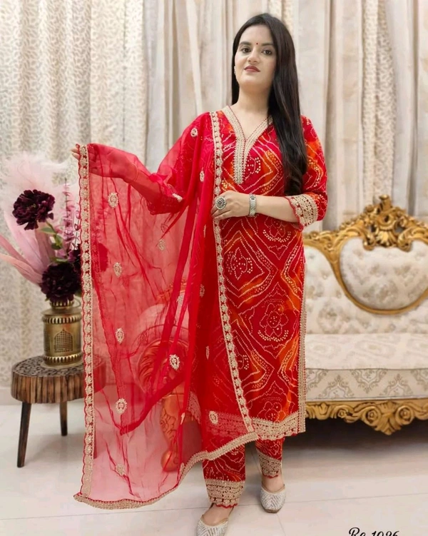 DSS 5776 New Stylish And Comfortable Pure Cambric Cotton Bandhani Print Kurti Pant Dupatta Set  - 2XL-44