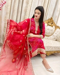 DSS 5776 New Stylish And Comfortable Pure Cambric Cotton Bandhani Print Kurti Pant Dupatta Set  - 2XL-44