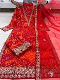 DSS 5776 New Stylish And Comfortable Pure Cambric Cotton Bandhani Print Kurti Pant Dupatta Set  - 2XL-44
