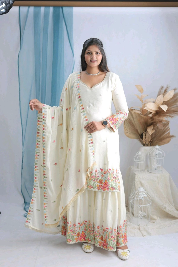 DSS 5777 *New Real Modling Products Cinon Silk Top-Sarara and Dupatta Set Fully Stitched Ready To Wear - M-38