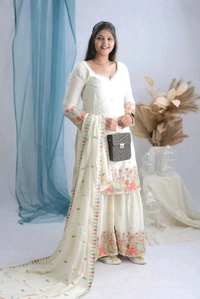 DSS 5777 *New Real Modling Products Cinon Silk Top-Sarara and Dupatta Set Fully Stitched Ready To Wear - M-38