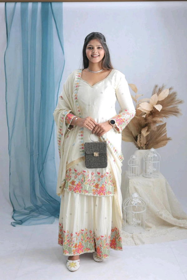 DSS 5777 *New Real Modling Products Cinon Silk Top-Sarara and Dupatta Set Fully Stitched Ready To Wear - M-38