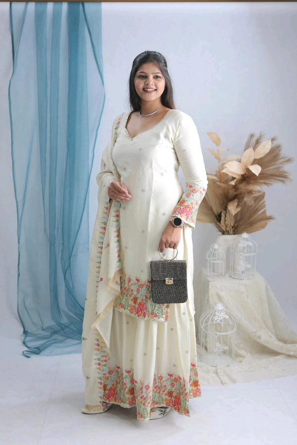 DSS 5777 *New Real Modling Products Cinon Silk Top-Sarara and Dupatta Set Fully Stitched Ready To Wear - M-38