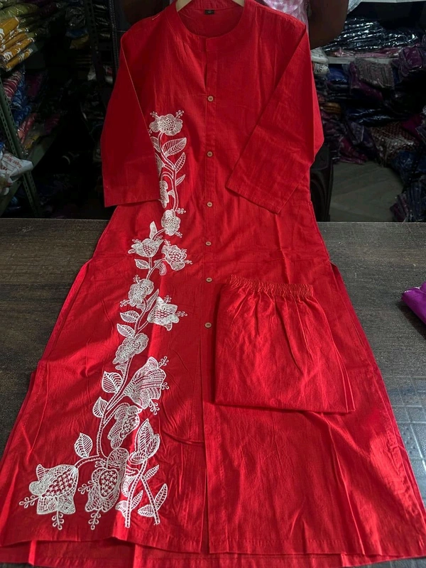 DSS 5778 NEW DESIGN LAUNCH COTTON  CO-ORD SET WITH EMBROIDERY WORK  - Red, 2XL-44