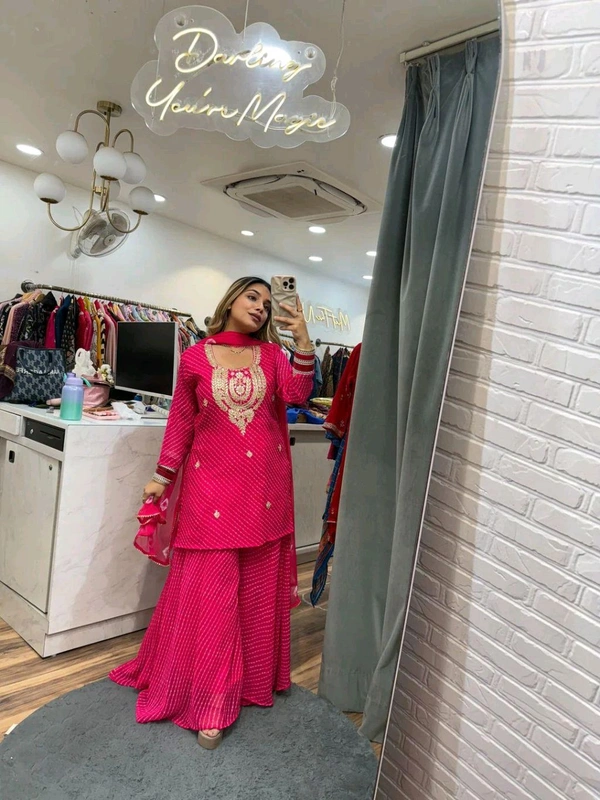 DSS 5779 New Party Wear Look Heavy Georgette With Embroidery Work  Top , Sarara With Dupatta  - Red, M-38
